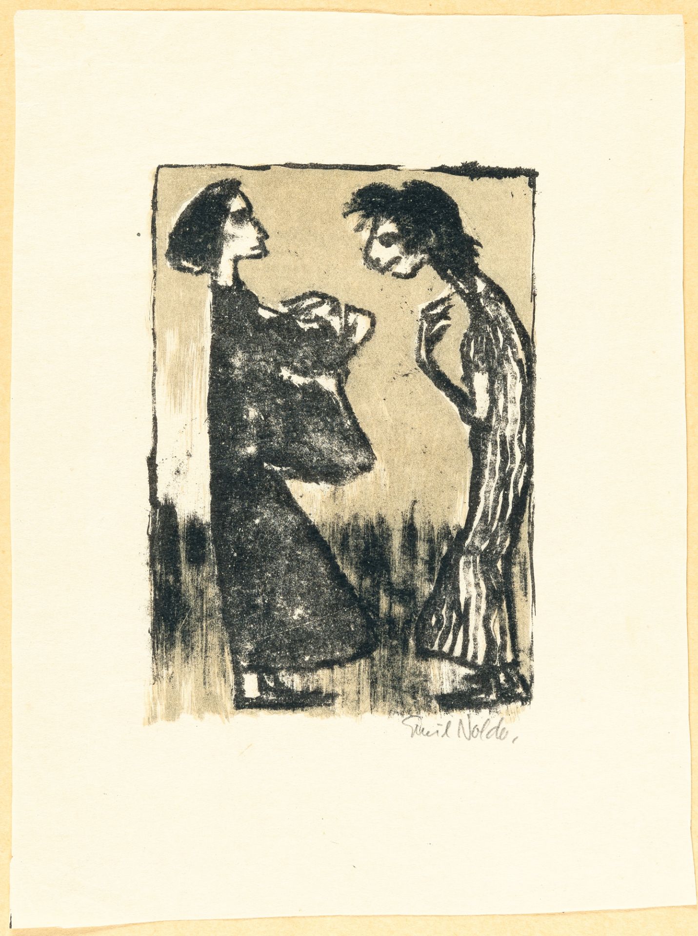 Emil Nolde, Two people.Lithograph in colours on Japanese laid paper. (1929). Ca. 16 x 11 cm (sheet - Image 2 of 3
