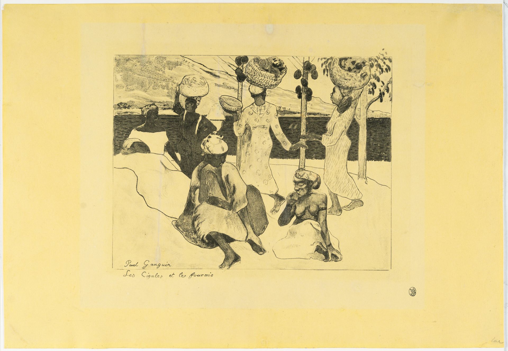 Paul Gauguin, Les Cigales et les fourmis.Zincography on yellow wove. (1889). Ca. 21 x 26 cm (sheet - Image 2 of 5