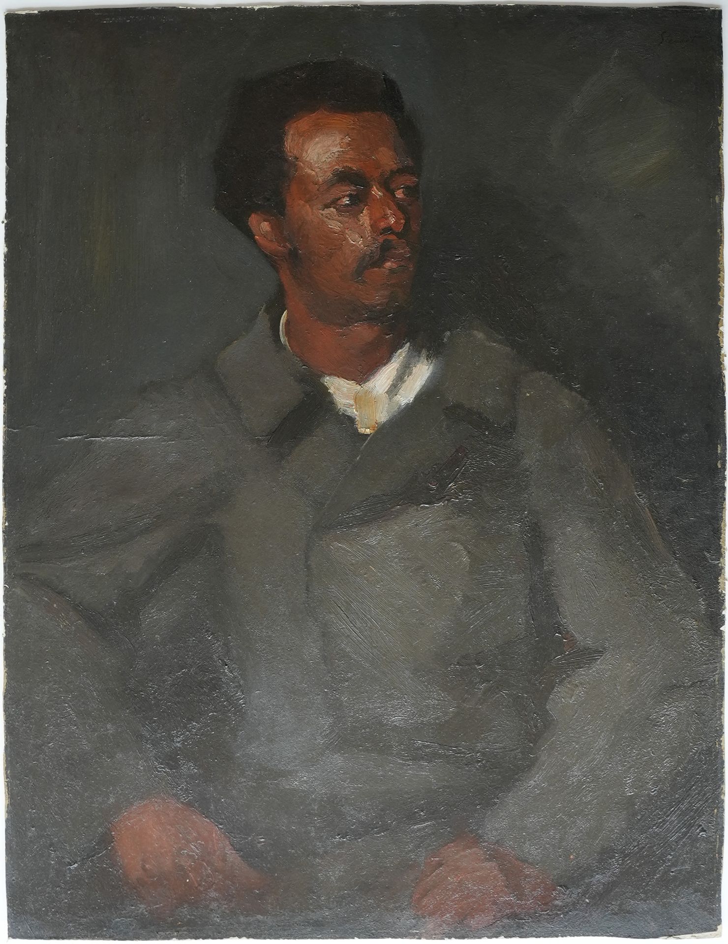 Max Slevogt, Portrait sketch of an African.Oil on Bristol cardboard. (Around 1895-1900). Ca. 84 x - Image 3 of 5