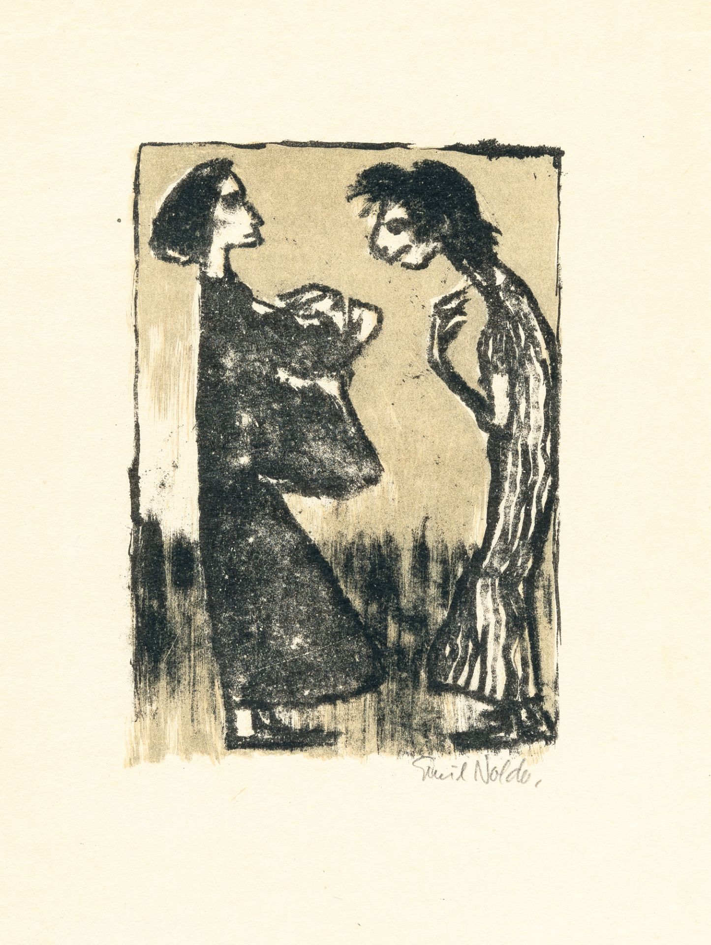 Emil Nolde, Two people.Lithograph in colours on Japanese laid paper. (1929). Ca. 16 x 11 cm (sheet