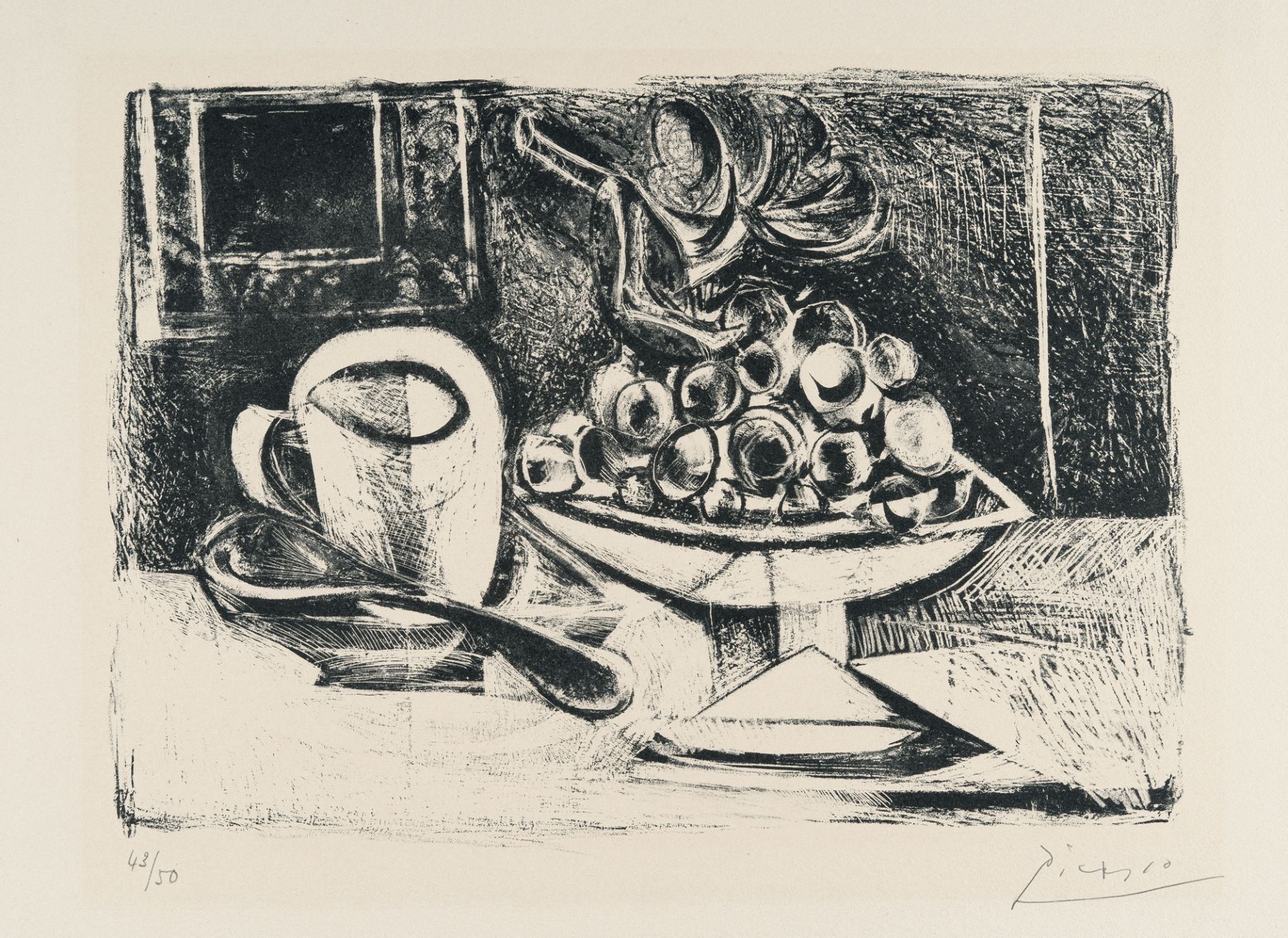 Pablo Picasso, Nature morte au Compotier.Lithograph on cream wove. (1945). Ca. 25.5 x 36 cm (sheet