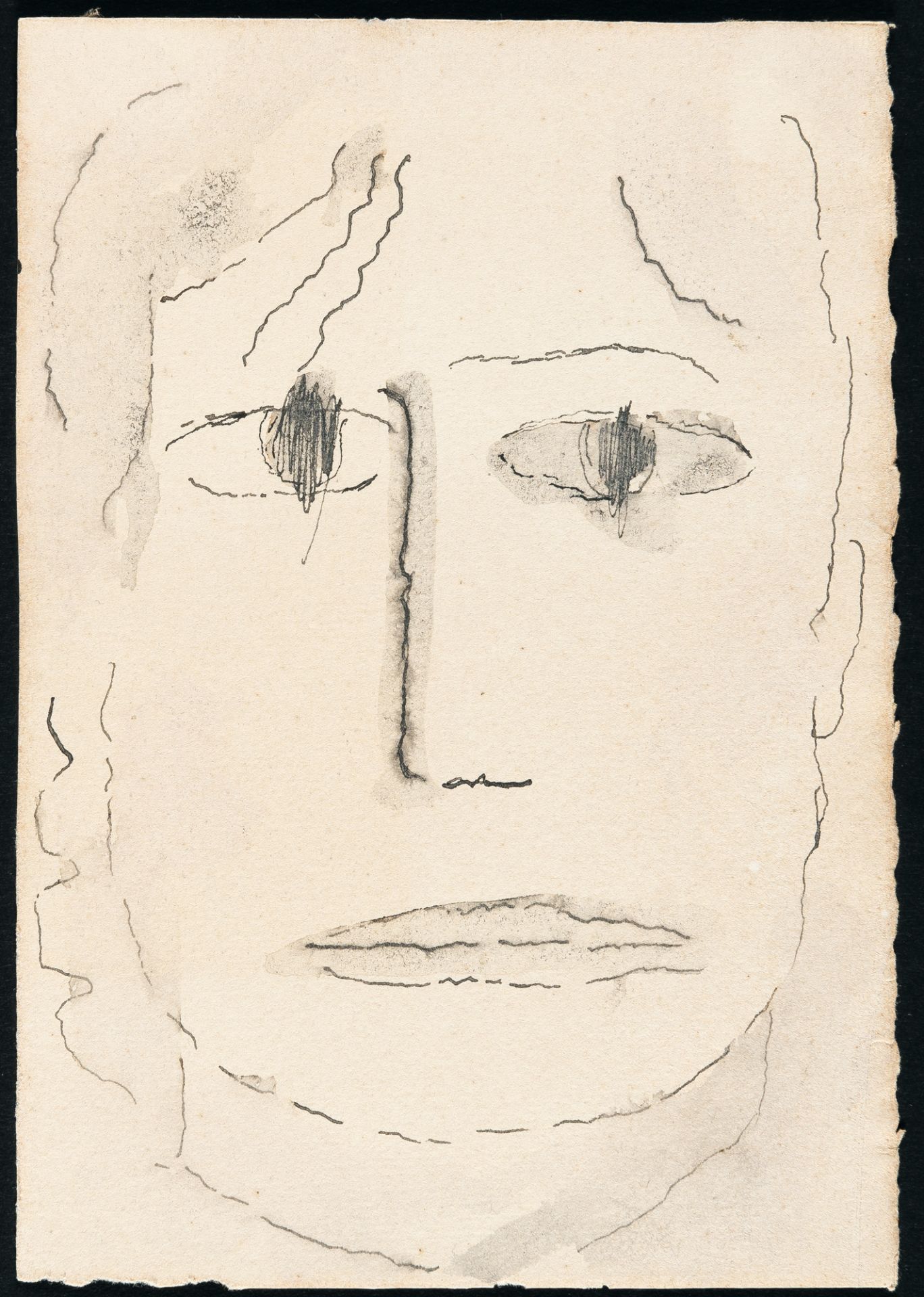 Alexej von Jawlensky, Untitled (Head seen from the front with open eyes).Black ink on firm cream - Image 2 of 5