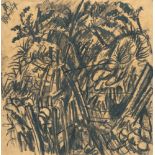 Otto Dix, „Mühlenschlucht“ (Mill Gorge).Pencil and chalk on brownish wove. (Around 1916). Ca. 29 x