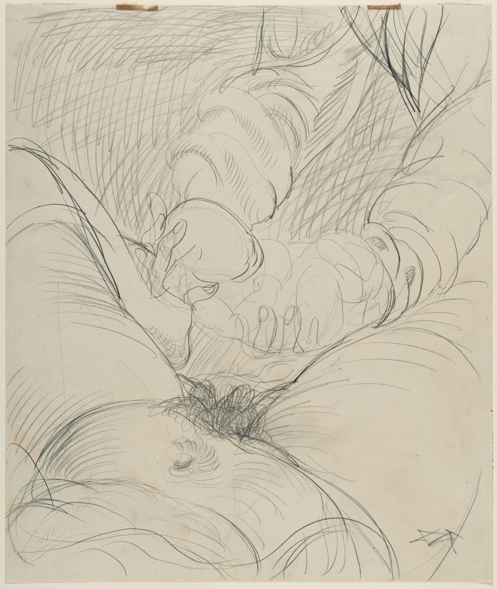 Otto Dix, Birth I – Study for the painting "Birth".Pencil on wove. (1927). Ca. 45 x 38 cm. Signed - Image 2 of 3