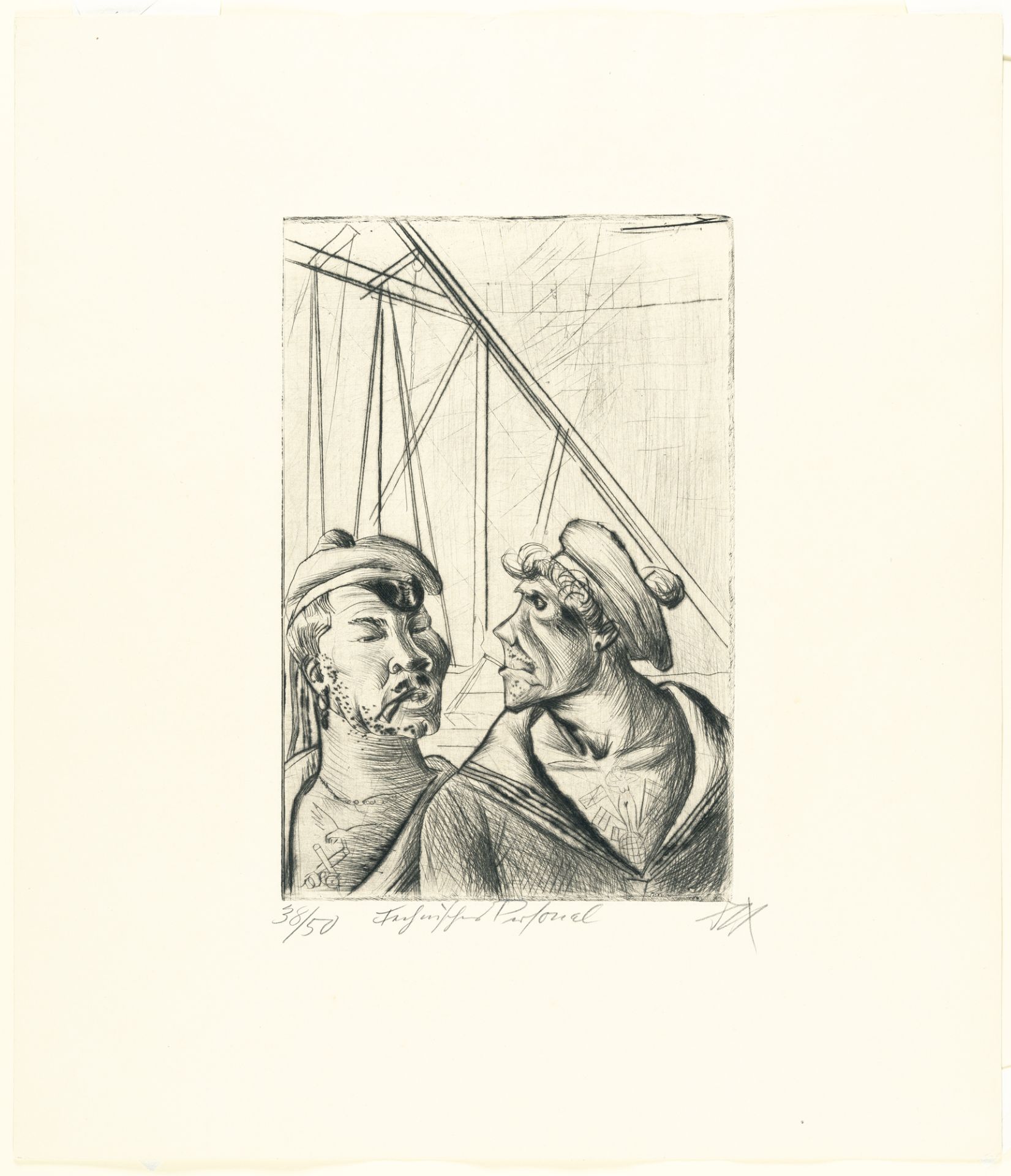Otto Dix, „Technisches Personal“ (Technical personnel).Etching with drypoint on cream wove. ( - Image 2 of 3