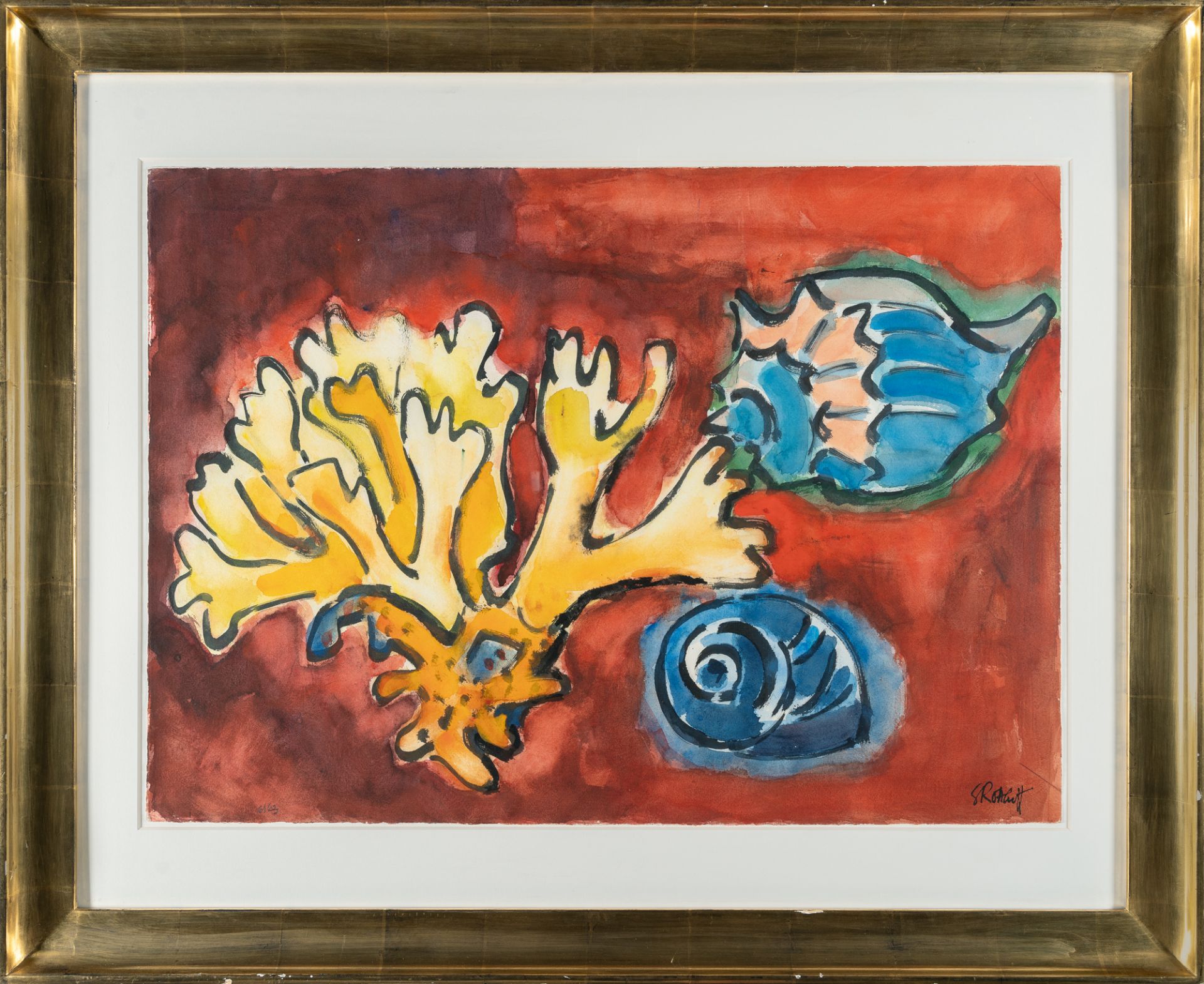 Karl Schmidt-Rottluff, Koralle und Schneckenhäuser“ (Corals and snail shells").Watercolour and brush - Image 4 of 5