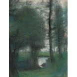 Lesser Ury, Landscape with a stream in the Mark.Pastel on paper, laid down on mount. 1894. Ca. 47