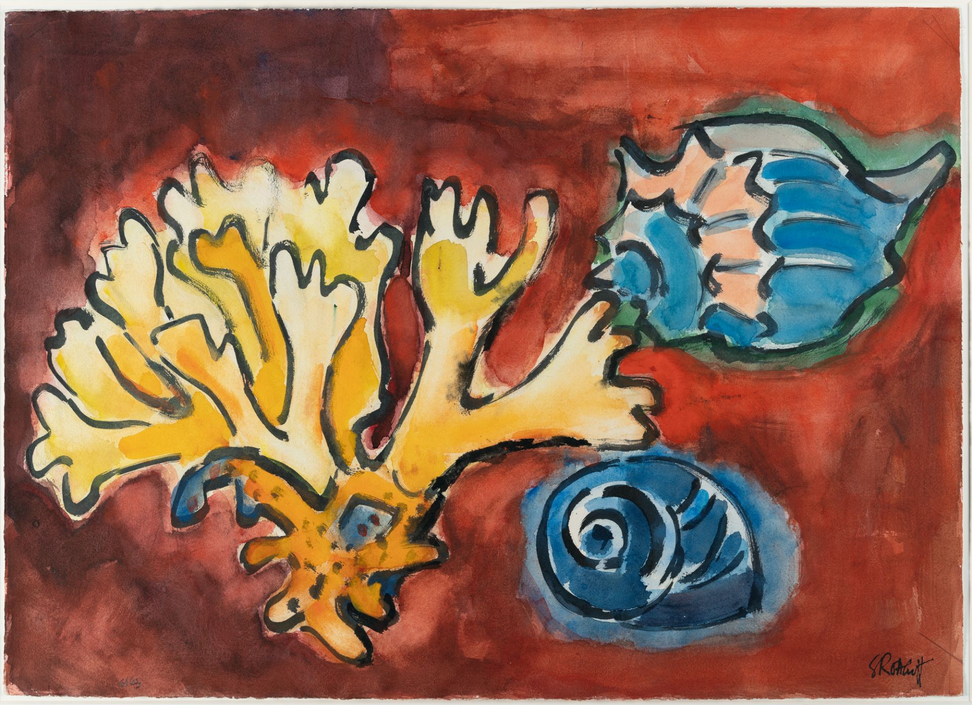 Karl Schmidt-Rottluff, Koralle und Schneckenhäuser“ (Corals and snail shells").Watercolour and brush - Image 2 of 5