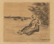 Max Liebermann (1847 - Berlin - 1935) – Kuhhirtin, ihr Kind stillend