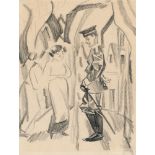 August Macke, Soldier and a girl.Pencil on fine drawing paper, laid down on thin cardboard. (