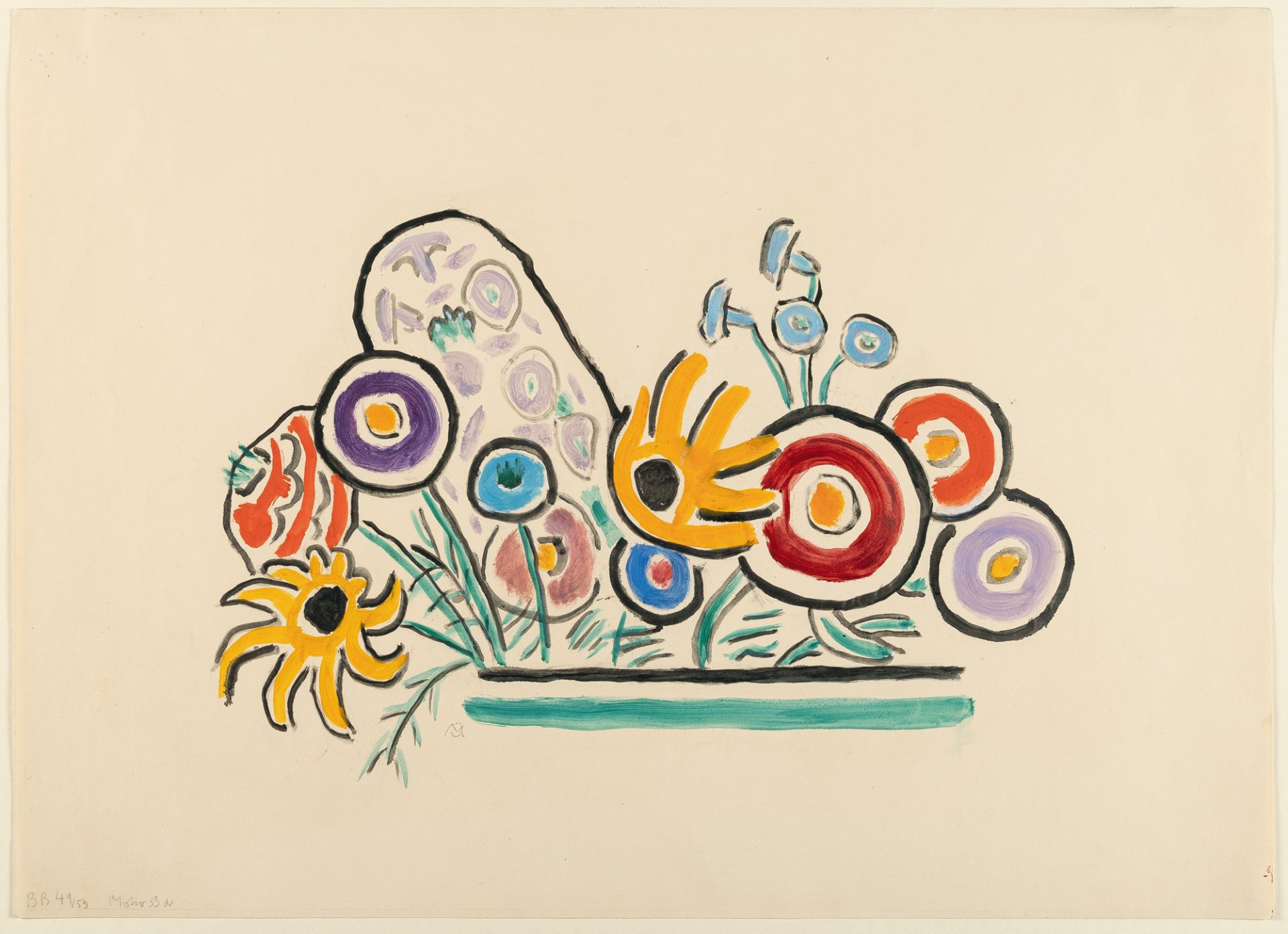 Gabriele Münter, Flower still life.Gouache and Indian ink on cream wove. (1955). Ca. 43 x 59 cm. - Image 2 of 4