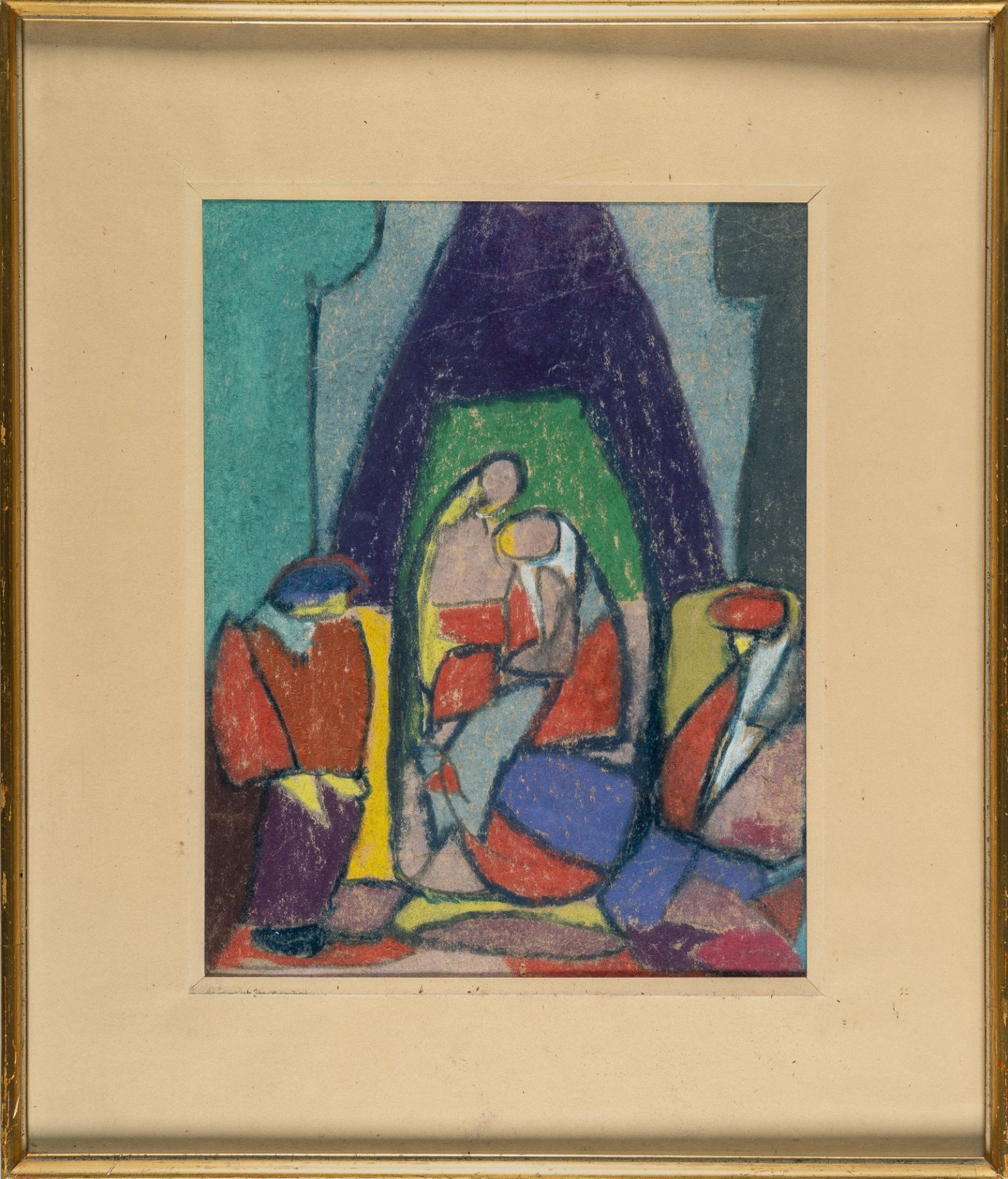 Adolf Hölzel, Figural group (Holy family).Pastel on brownish paper. (1920s). Ca. 29.5 x 24 cm. We - Image 4 of 4