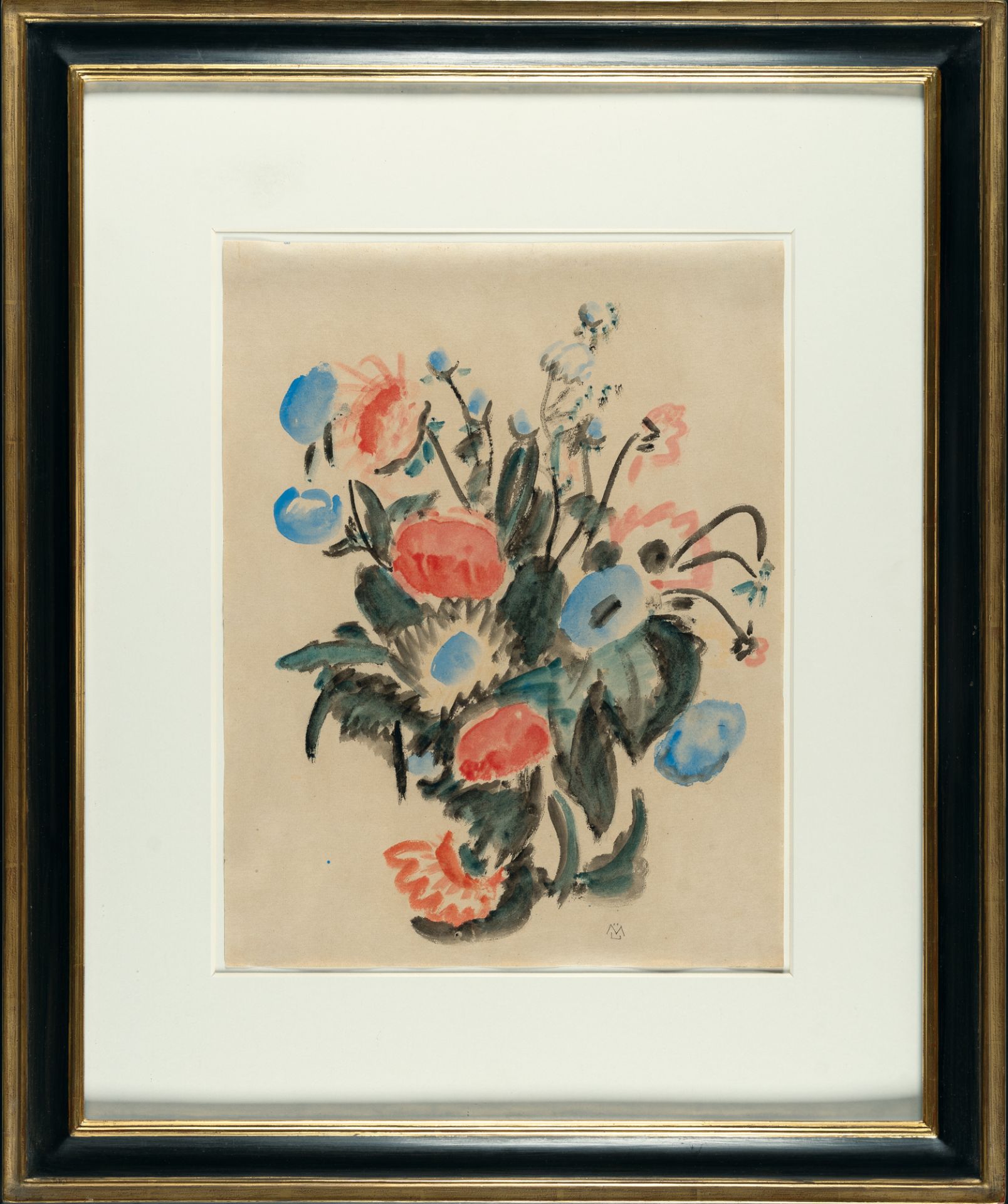 Gabriele Münter, Flower still life.Watercolour on brownish drawing paper. (Presumably 1940s/50s). - Image 4 of 5