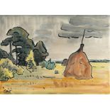 Karl Schmidt-Rottluff, Haystack by the lagoon.Watercolour and brush and Indian ink on wove by CM