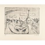 Karl Schmidt-Rottluff, Castle on Fehmarn.Etching with drypoint and printed with grey tone on firm,