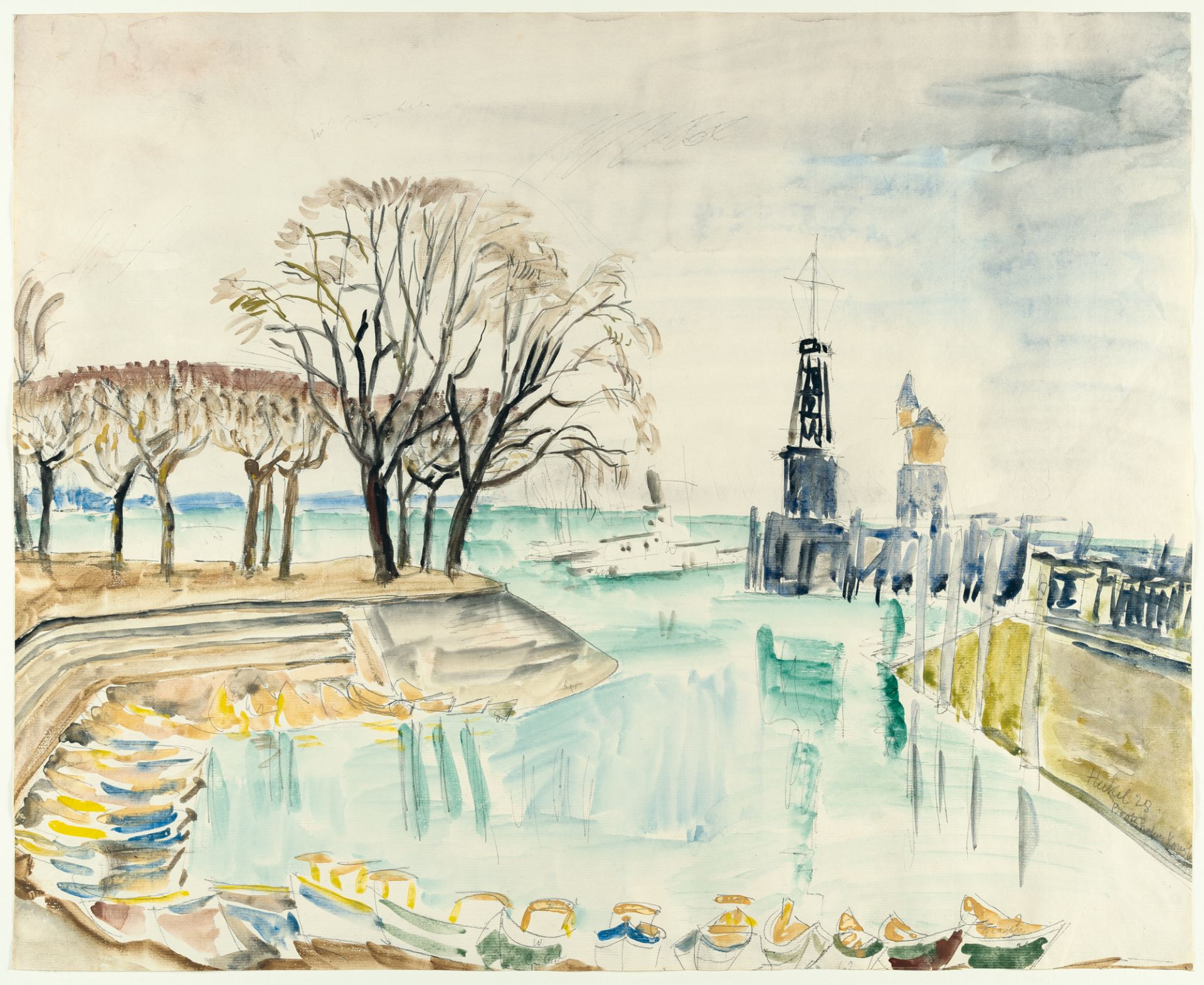 Erich Heckel, „Bootshafen Konstanz“ (Boat harbour at Constance).Watercolour, gouache and pencil on - Image 2 of 2