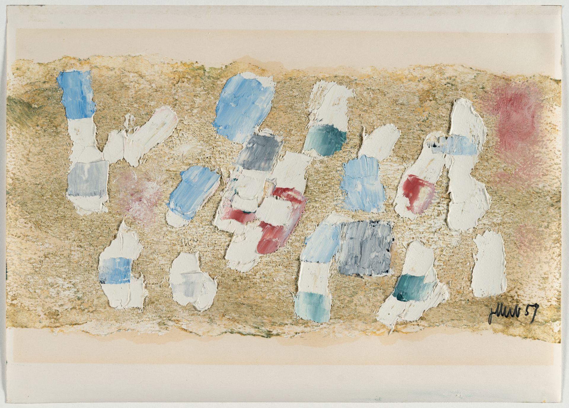 Fritz Winter, Untitled (Abstract composition).Oil on wove. (19)59. Ca. 17.5 × 24 cm. Signed and - Image 2 of 5