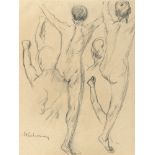 Max Liebermann, Recto: Nude studies – Verso: Study of a man seen from the back riding.Chalk on brown
