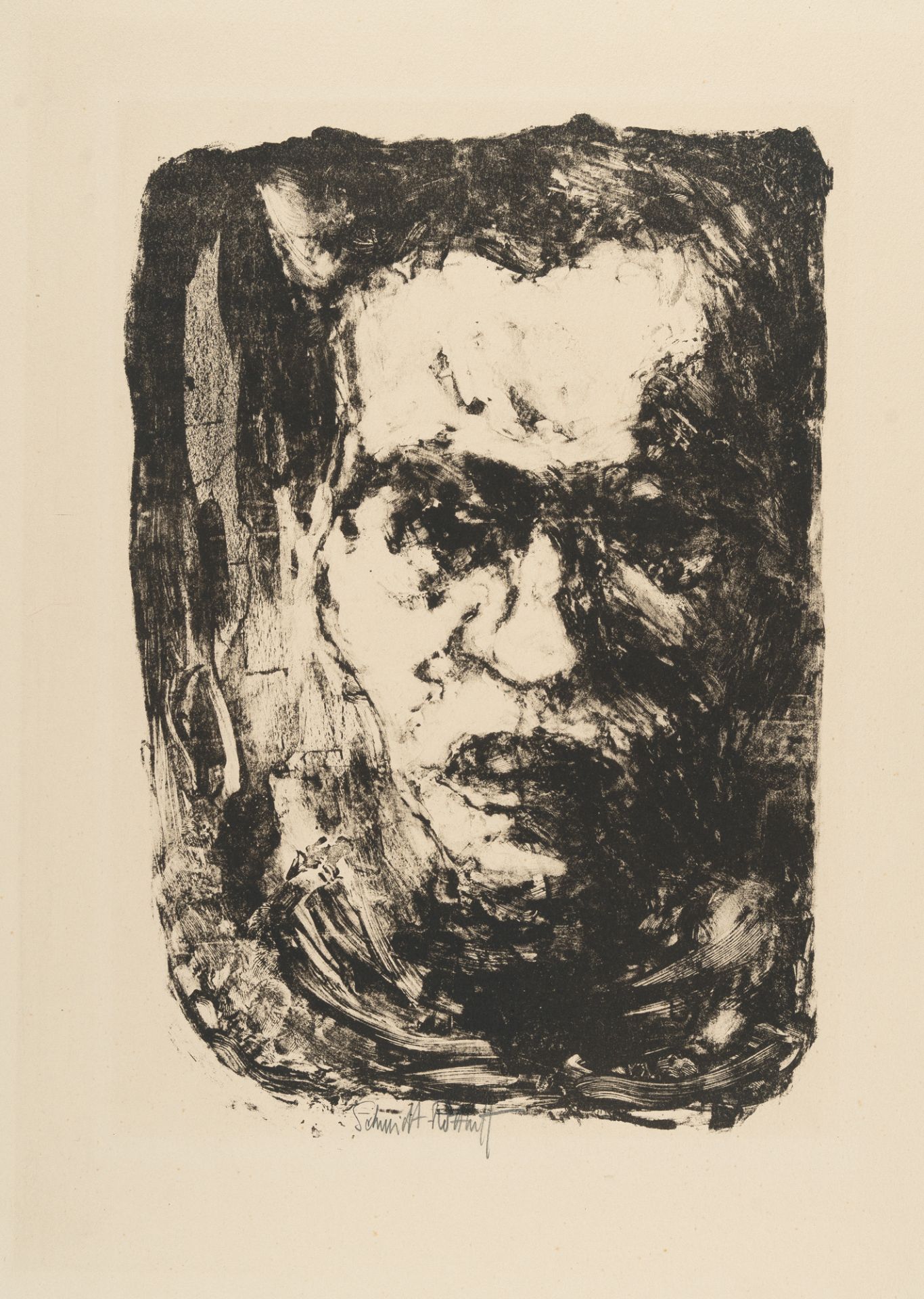 Karl Schmidt-Rottluff, Study (Self portrait).Lithograph on fine, cream cardboard. (1908). Ca. 32.5 x