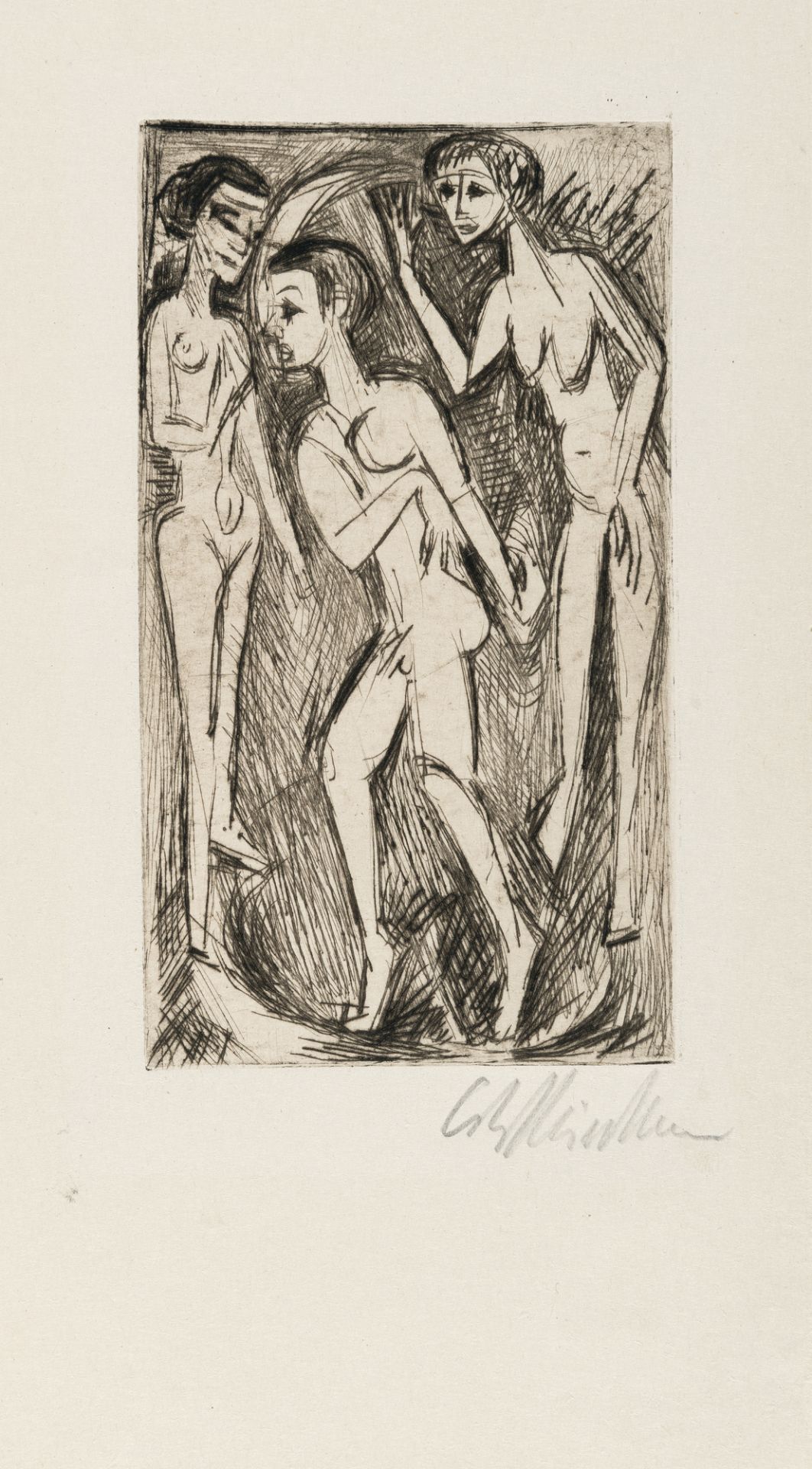 Ernst Ludwig Kirchner, The women's dance.Etching in dark brown with drypoint on velvety paper. (