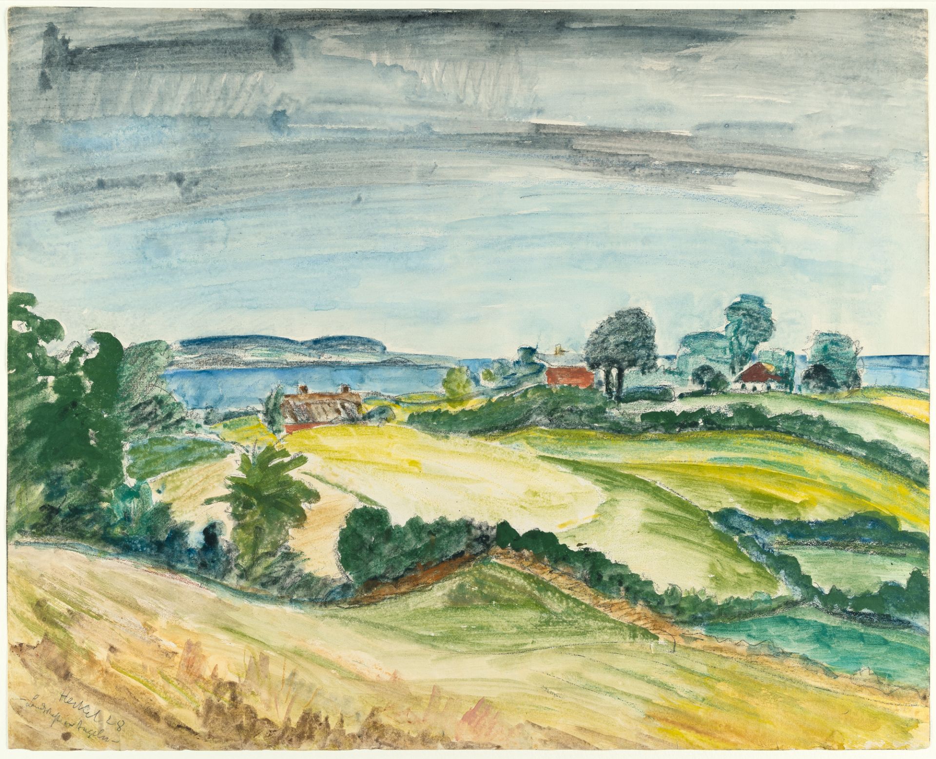 Erich Heckel, „Landschaft in Angeln“ (Landscape in Angeln).Watercolour, gouache and chalk on laid - Image 2 of 3