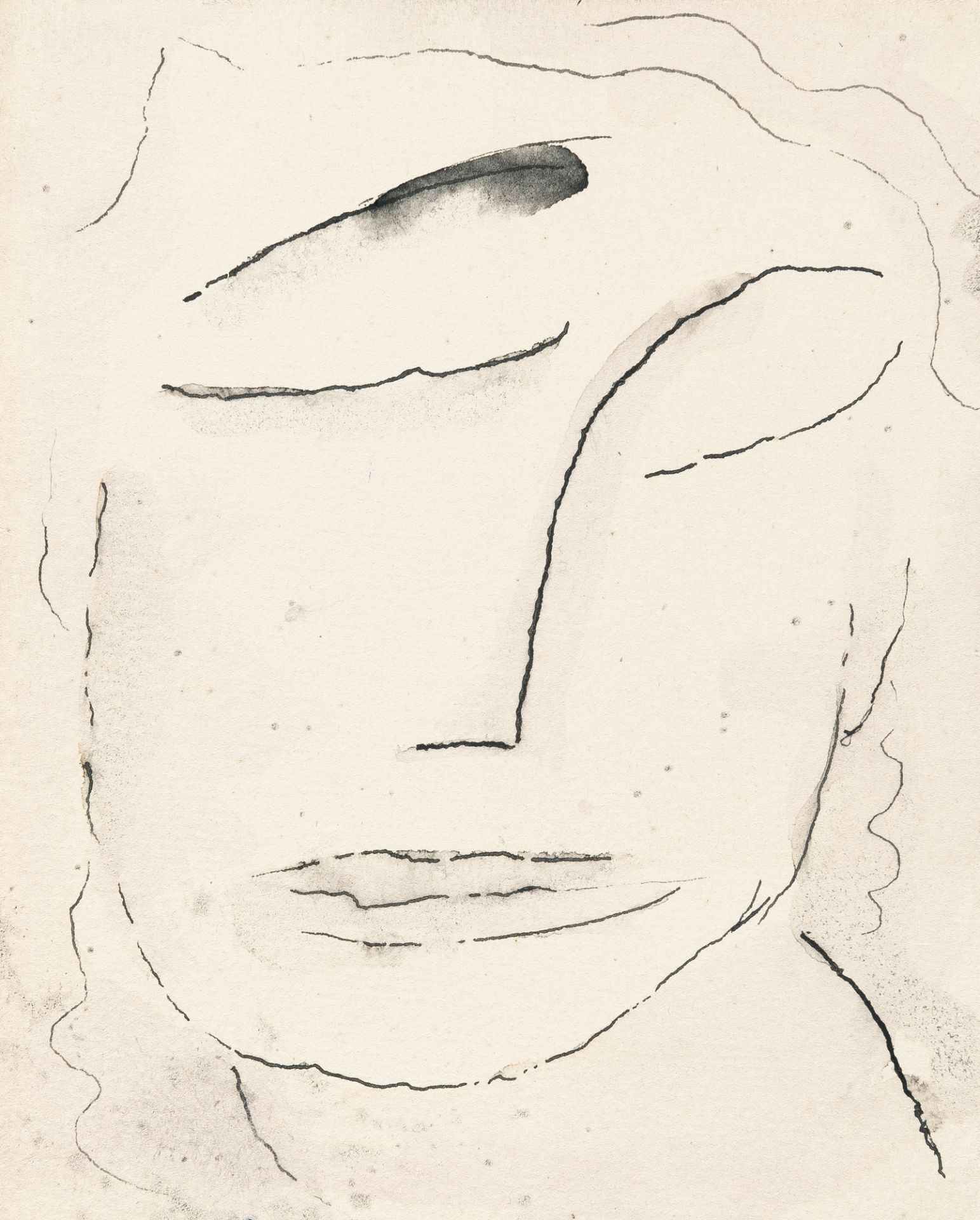 Alexej von Jawlensky, Untitled (Slightly inclined head with closed eyes).Ink on firm cream wove. (