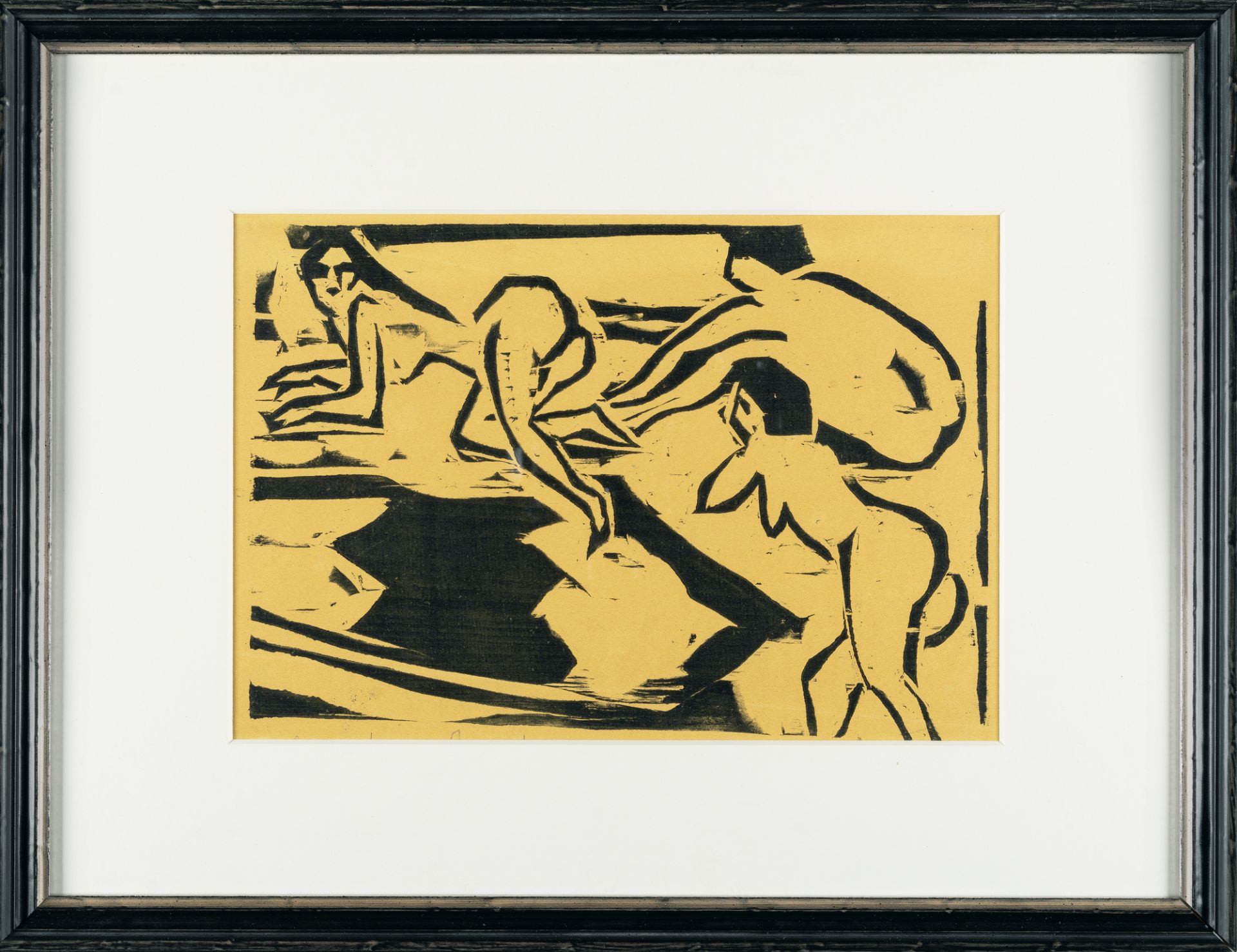 Ernst Ludwig Kirchner, Nudes on a carpet.Woodcut on yellow wove. (1910). Ca. 21.5 x 32.5 cm (sheet - Image 4 of 5