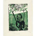 Conrad Felixmüller, „Einsame Frau“ (Lonely woman).Woodcut in colours on fine Japanese laid paper. (
