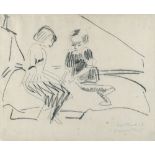 Erich Heckel, „Frau und Kind“ (Woman with child).Chalk on cream laid paper. (19)12. Ca. 38 x 47