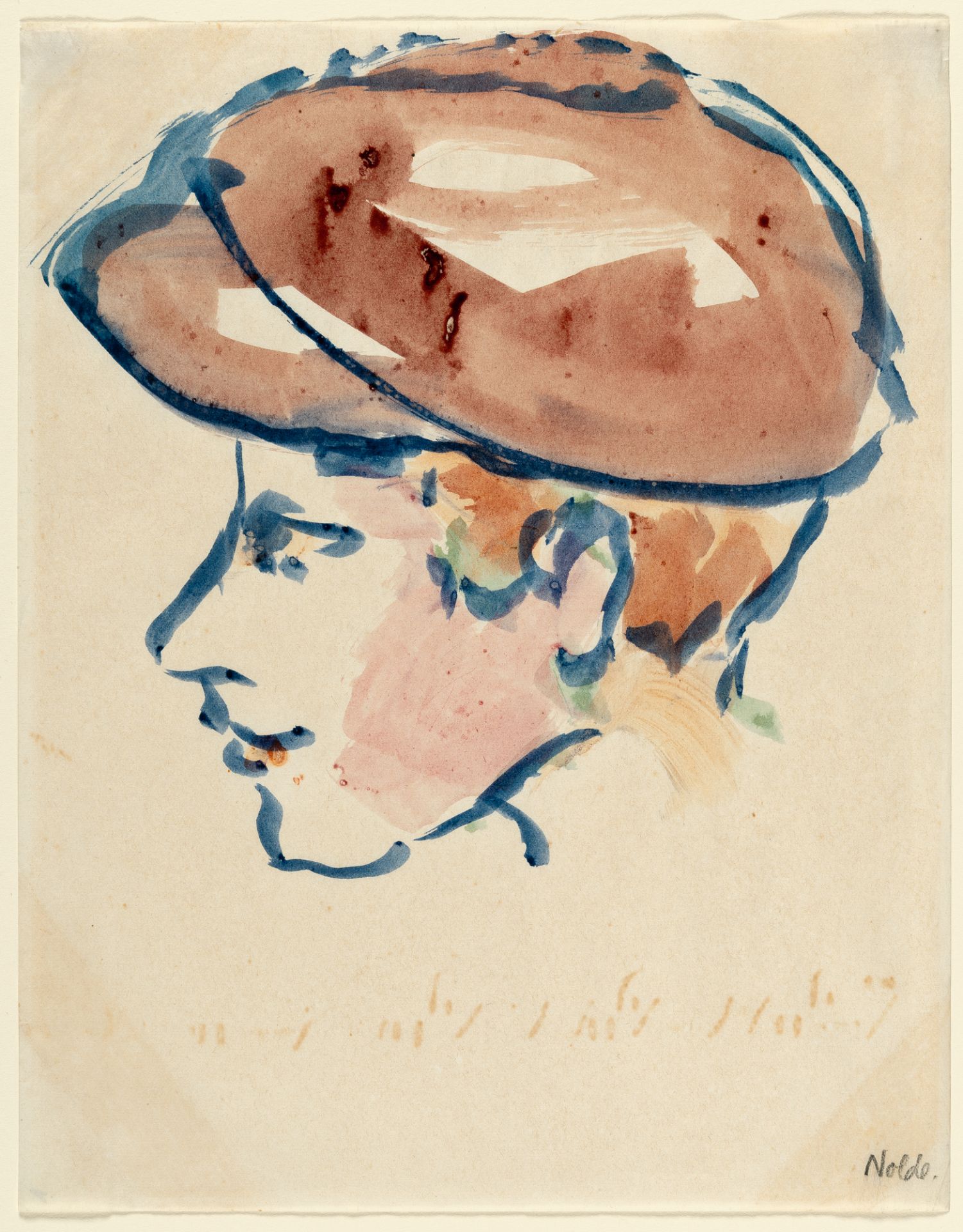 Emil Nolde, Head of a boy.Watercolour on fine wove. Ca. 28 x 21.5 cm. Signed lower right. With a - Image 2 of 3