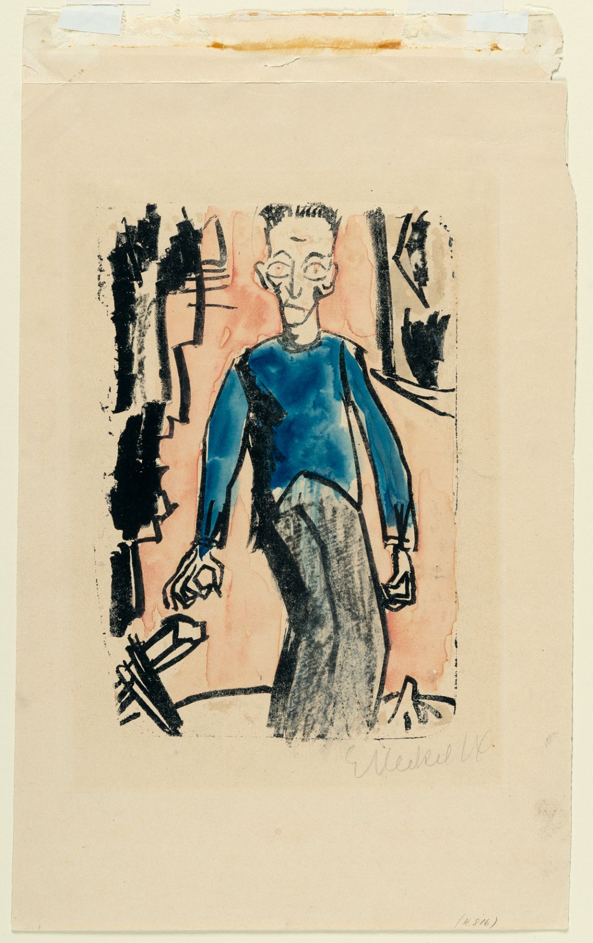 Erich Heckel, Fear.Hand coloured lithograph on cream wove. (19)14. Ca. 21.5 x 14.5 cm (sheet size - Image 2 of 3