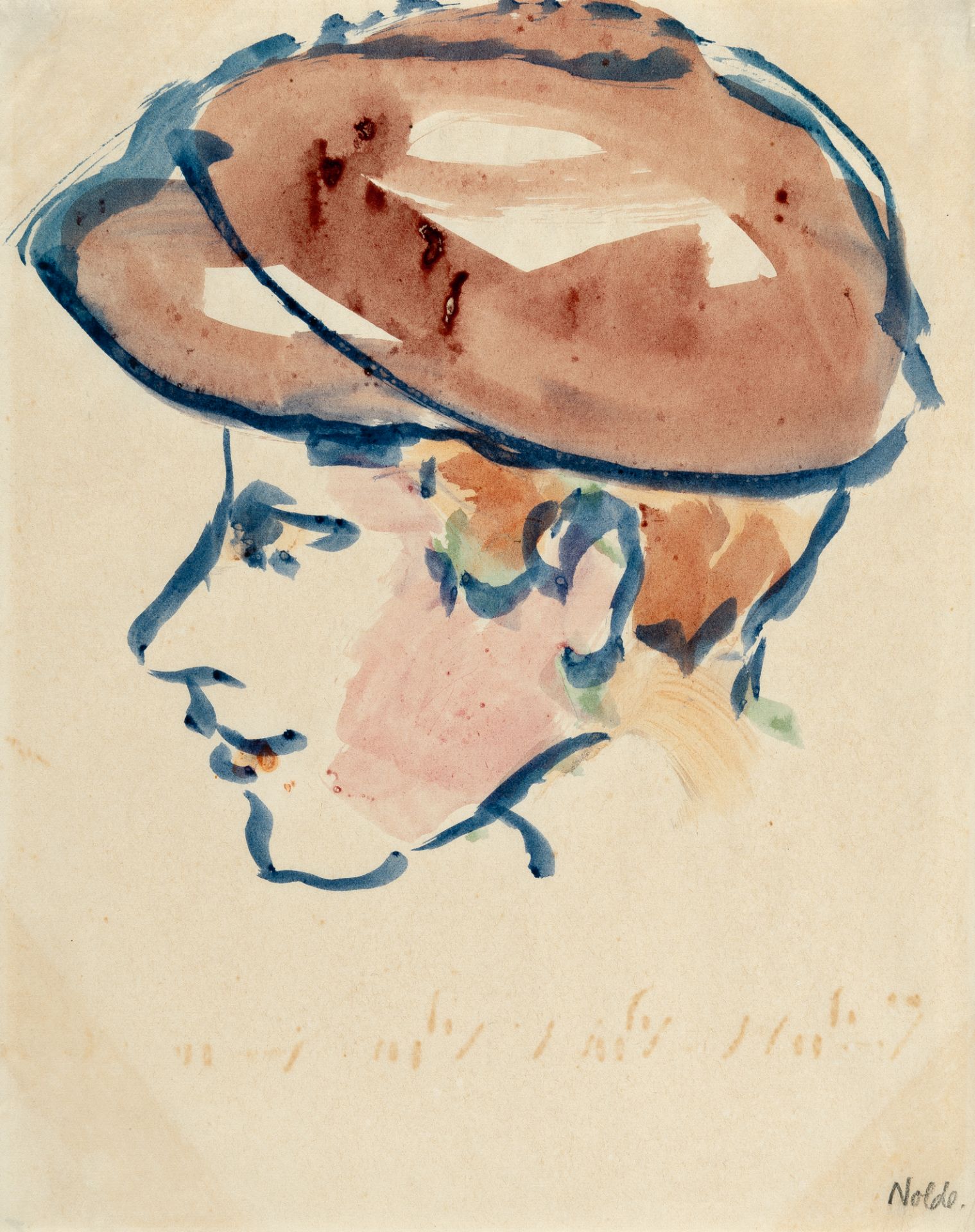 Emil Nolde, Head of a boy.Watercolour on fine wove. Ca. 28 x 21.5 cm. Signed lower right. With a