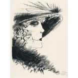 Otto Dix, Lady with a heron hat.Lithograph on laid paper. (19)22. Ca. 38 x 27.5 cm (sheet size ca.