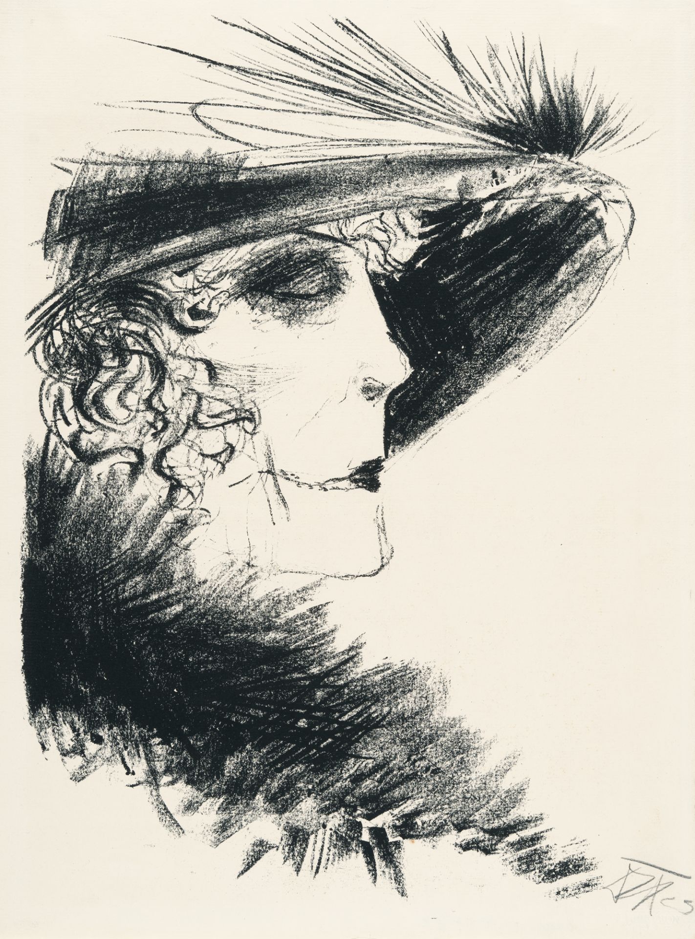 Otto Dix, Lady with a heron hat.Lithograph on laid paper. (19)22. Ca. 38 x 27.5 cm (sheet size ca.