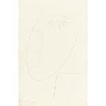 Pablo Picasso, Hibou.Violet coloured pencil on cream wove. (1945–1950). Ca. 29.5 x 19 cm. Signed