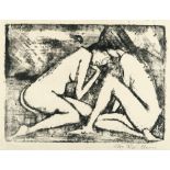 Otto Mueller, Two seated girls 2.Lithograph on firm, slightly hammered wove. (1921/22). Ca. 28.5 x