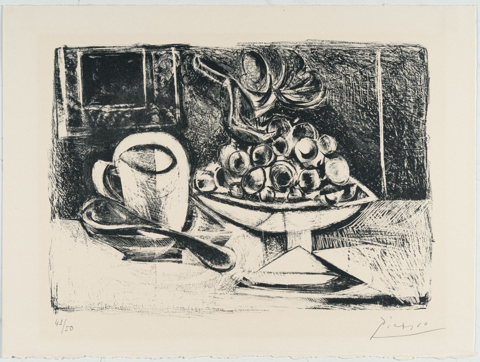 Pablo Picasso, Nature morte au Compotier.Lithograph on cream wove. (1945). Ca. 25.5 x 36 cm (sheet - Image 2 of 3