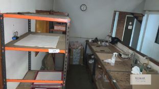 Contents of area, includes racking, work bench and qty of aluminium frames
