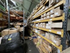 A Large quantity of various automotive components located across several bays of 2 pallet racks.