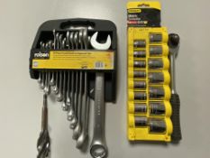 Rolson 14 Piece Combination Spanner Set and Stanley Metric SocketSet in Carry Cases as Shown