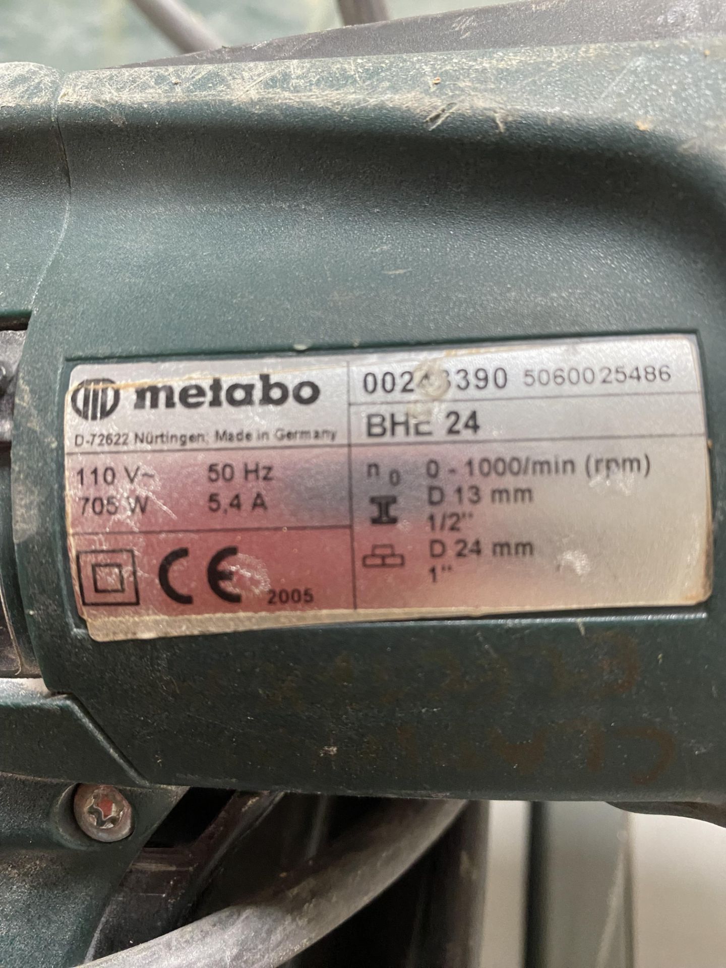 Metabo BHE24 110V Rotary Hammer Drill with Carry Case, Serial No. 00243390 - Image 3 of 7