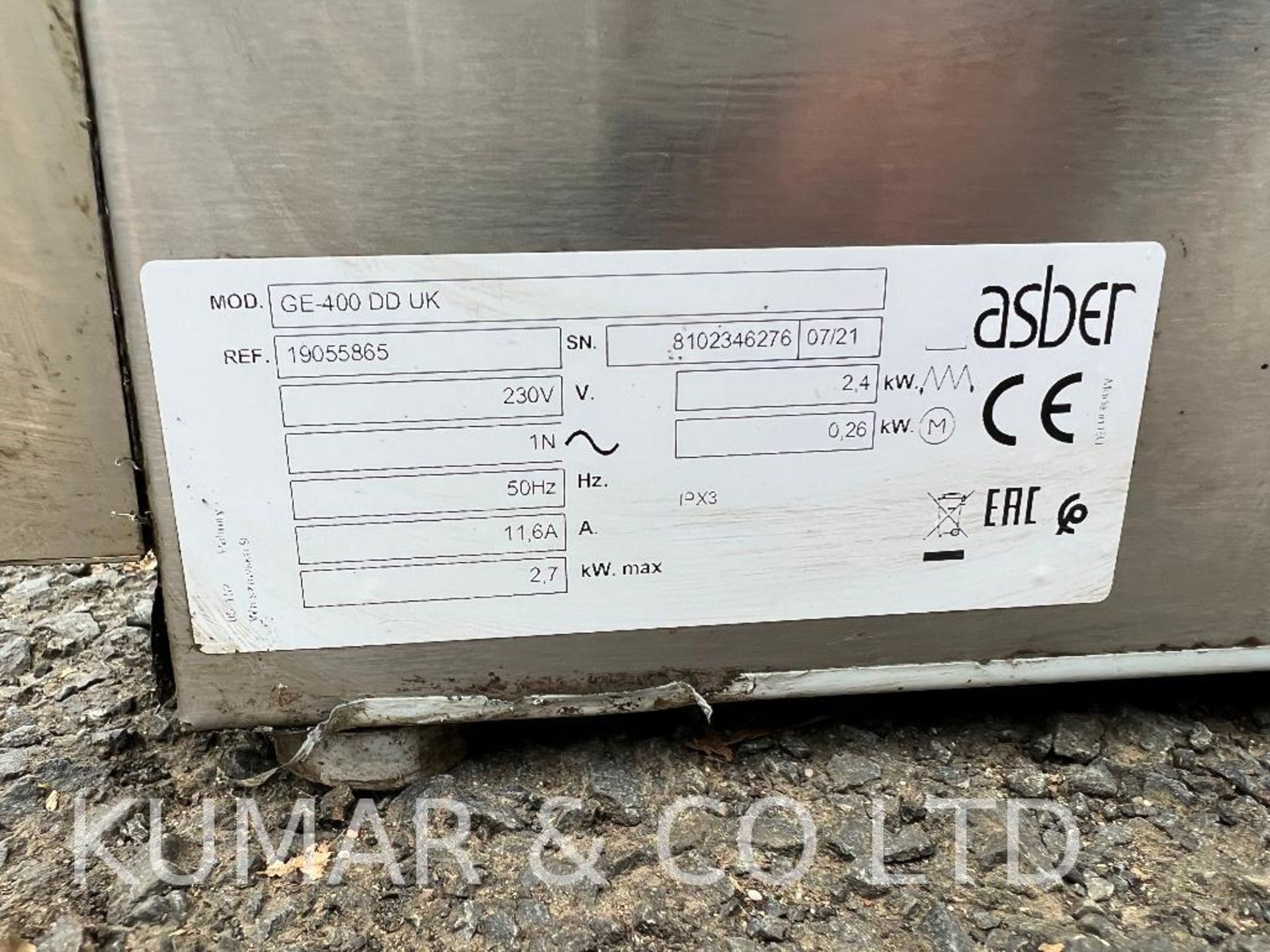 Asber Commercial Stainless Steel Dishwasher with Single Rack and 230v UK Domestic Plug. Model No: GE - Image 6 of 6