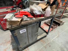 Mobile Metal Workbench with locking cupboard and contents as shown