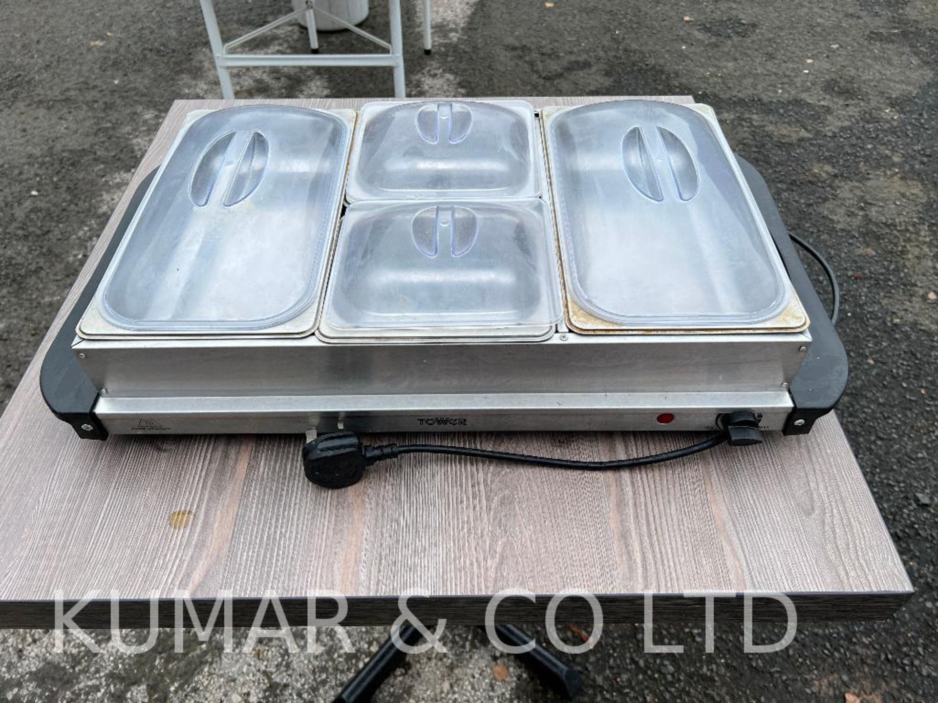 Tower Stainless Steel 4 Tray Buffet Server with 230v UK Domestic Plug. Model No: 350633.