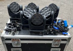 6x Robe LEDbeam 100 in 6 way case Condition: Ex-Hire Includes Robe 6 way flightcase, clamps and