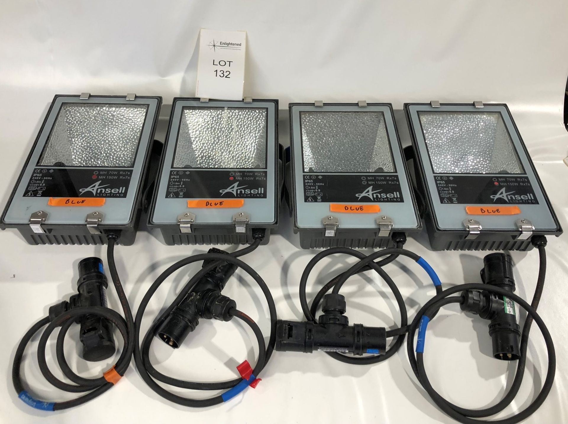 4x 150W MBI Discharge Power Floods with Blue lamps Condition: Ex-Hire Set of 4x 150w Power Floods