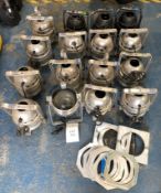 16x Par 64 Floor Cans Condition: Ex-Hire Par 64 Floorcans, 13 Silver/Unpainted and 3 black units.