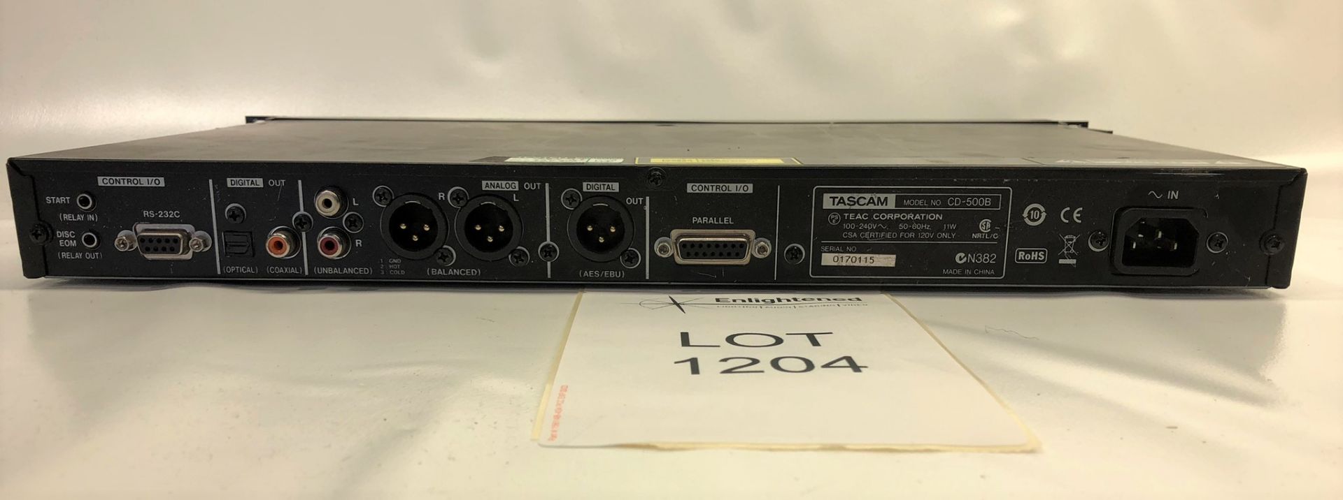 Tascam CD-500B Rack Mount CD player, XLR Outputs Condition: Ex-Hire Lots located in Bristol for - Image 3 of 3
