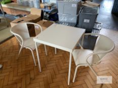 Metal Frame Outdoor Table with 2 Metal Chairs - Table Dimensions - 600mm x 600mm. Please Note - This