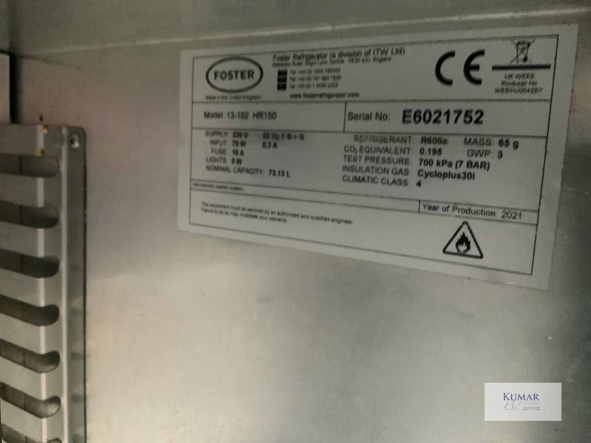 Foster Stainless Steel Under Counter Freezer, Serial No: E6021752 (2021). Please Note - This lot - Image 4 of 4